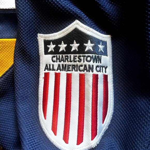 CCM Hanson Brothers Charlestown Chiefs Slap Shot Hockey Jersey Blue/Yellow 50 - Picture 7 of 7